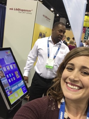 Prize-winner Amber Colley takes a selfie during a demo in the mk Solutions Inc. booth.
