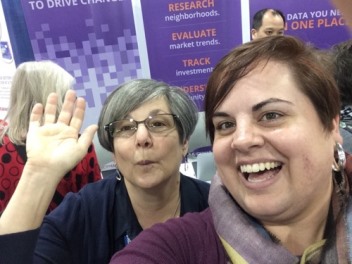 Prize-winner Elizabeth Albin takes a selfie with Trudie Thomas of PolicyMap.